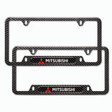 2PCS MITSUBISHI Black Carbon Fiber Metal Stainless Steel License Plate Frame