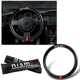 NISMO Set of Car 15" Steering Wheel Cover Carbon Fiber Style Leather NISSAN with Seat Belt Covers