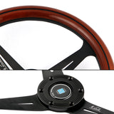 NEW NARDI CLASSIC 350MM STEERING WHEEL MAHOGANY WOOD with BLACK SPOKE Q Style
