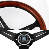 NEW NARDI CLASSIC 350MM STEERING WHEEL MAHOGANY WOOD with BLACK SPOKE R Style