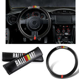 MITSUBISHI Ralliart Set of Car 15" Steering Wheel Cover Carbon Fiber Style Leather with Seat Belt Covers
