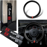 SRT Hellcat Set of Car 15" Steering Wheel Cover Carbon Fiber Style Leather DODGE with Seat Belt Covers