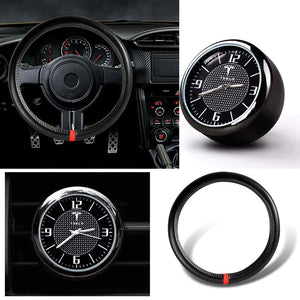 TESLA Set of Car 15" Steering Wheel Cover Carbon Fiber Look Leather with Exquisite Clock