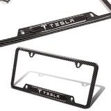 2PCS TESLA Black Carbon Fiber License Plate Frame Stainless Steel Metal
