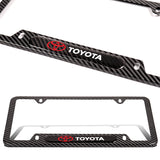 2PCS TOYOTA Black Carbon Fiber License Plate Frame Stainless Steel Metal
