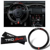 TOYOTA TRD Sports Set of Car 15" Steering Wheel Cover Carbon Fiber Style Leather with Seat Belt Covers