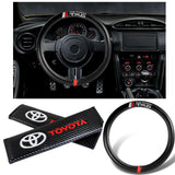 TRD Set of Car 15" Steering Wheel Cover Carbon Fiber Style Leather TOYOTA with Seat Belt Covers