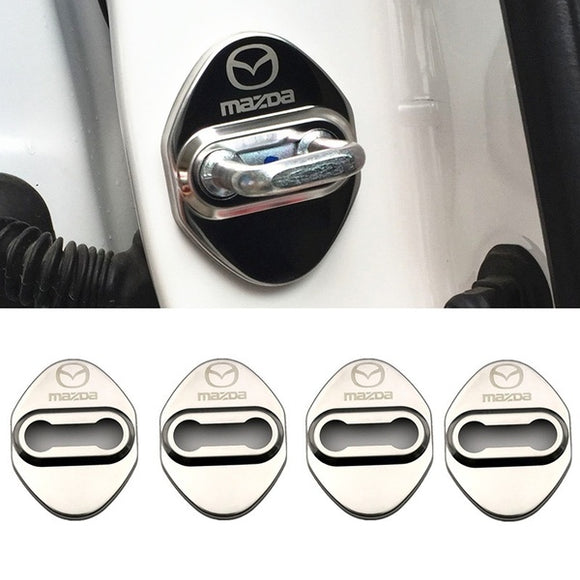 Silver Mazda Stainless Steel Door Lock Door Striker Buckle Lock Protective Cover Set - 4 pcs