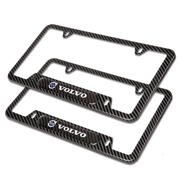 2PCS VOLVO Black Carbon Fiber License Plate Frame Stainless Steel Metal