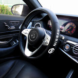 NISSAN Set New Faux Leather 15" Diameter Car Auto Steering Wheel Cover with Logo Horn Button
