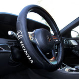 HONDA Set Quality Leather 15" Diameter Car Steering Wheel Cover with Black/GOLD JDM Horn Button