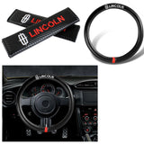 LINCOLN Set of Car 15" Steering Wheel Cover Carbon Fiber Style Leather with Seat Belt Covers