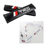 JDM TRD Racing Set Carbon Fiber Look Embroidery Seat Belt Cover Shoulder Pads 2pcs with TRD Keychain