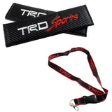 JDM TRD Sports Racing Carbon Fiber Look Embroidery Seat Belt Cover Shoulder Pads 2pcs with TRD Keychain